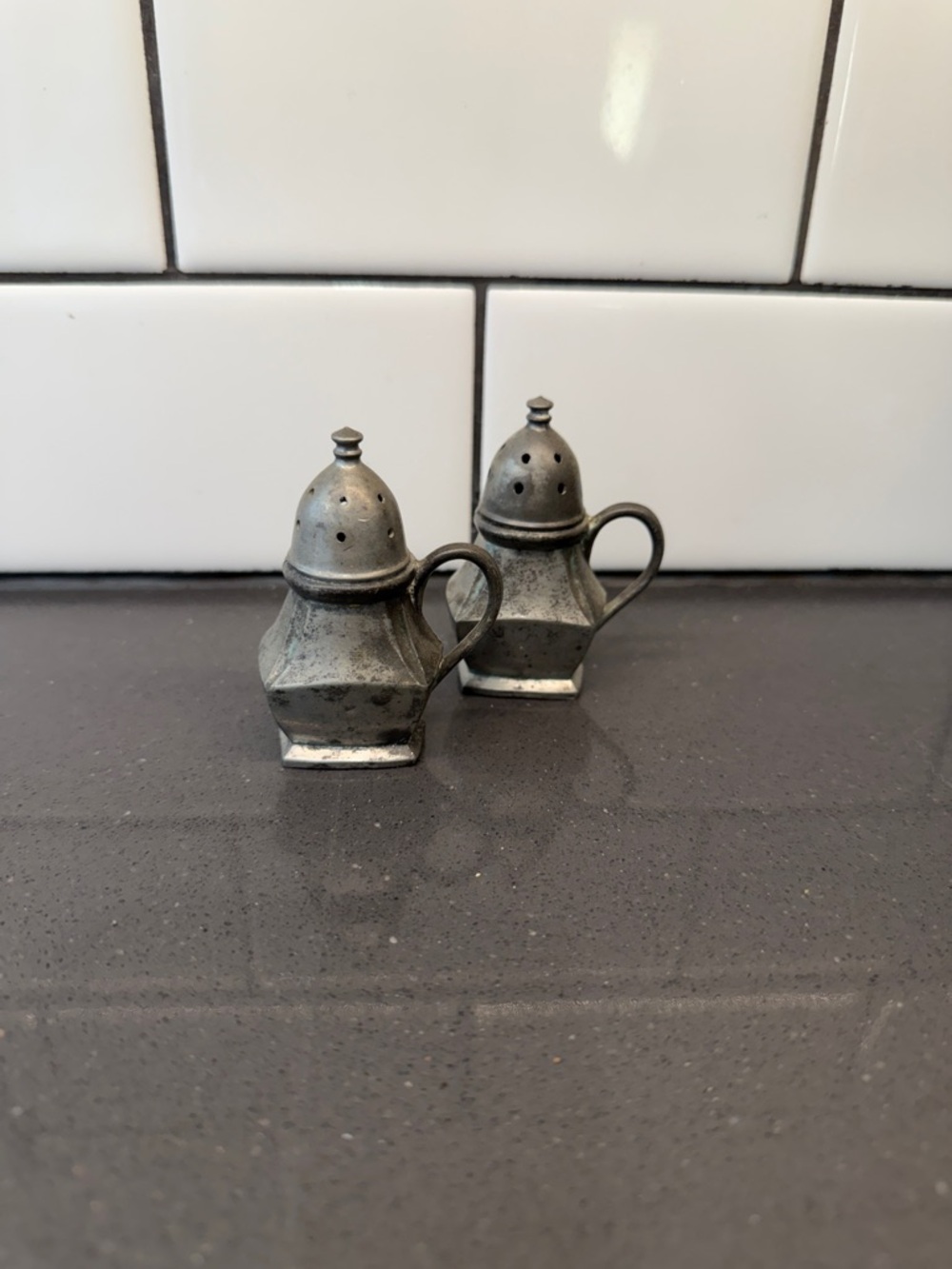Vintage Pewter Salt and Pepper Shaker Set